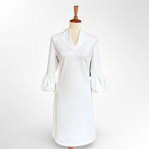 New York and Company Stretch white dress S small puff sleeve scuba easter spring